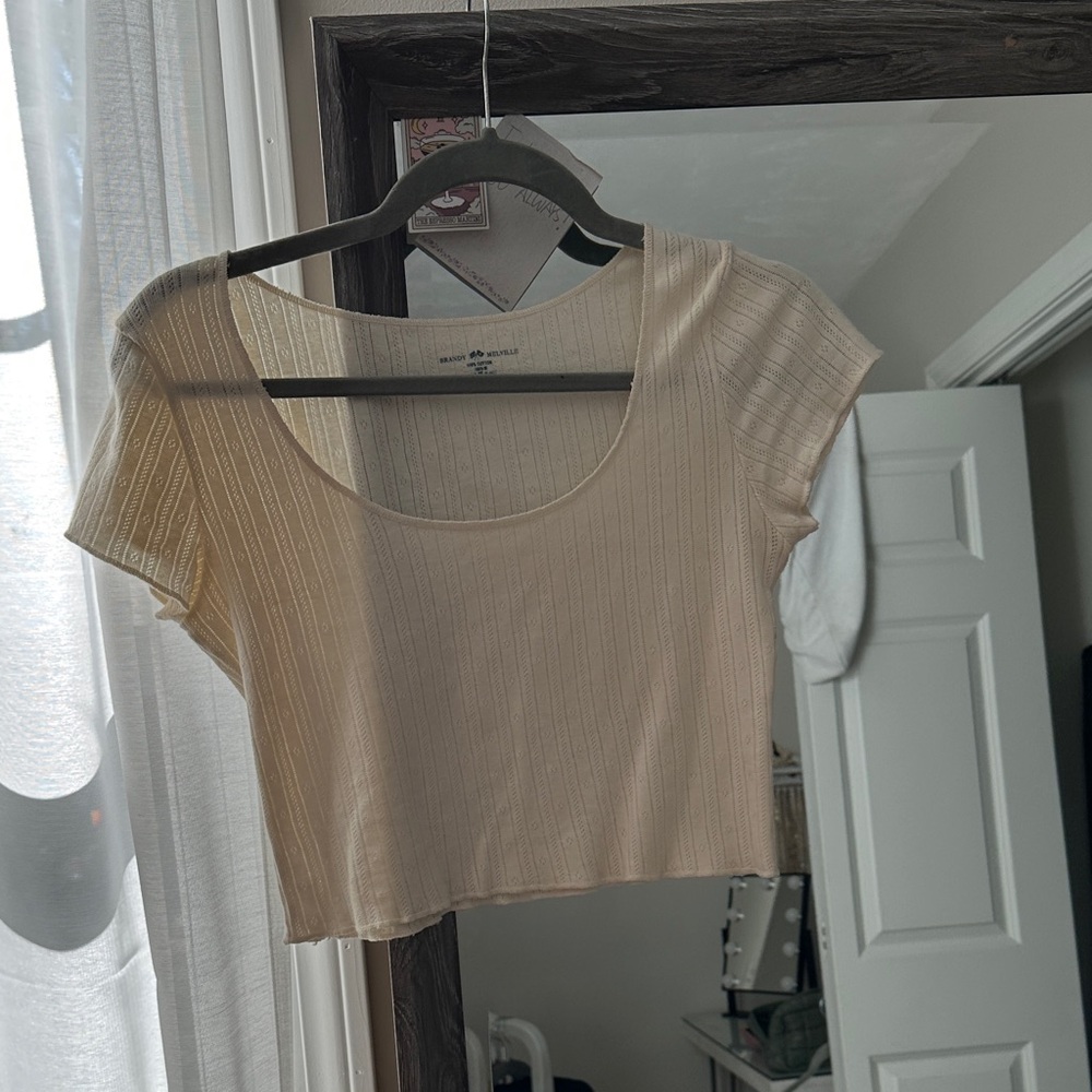 Cream Pointelle Crop Top